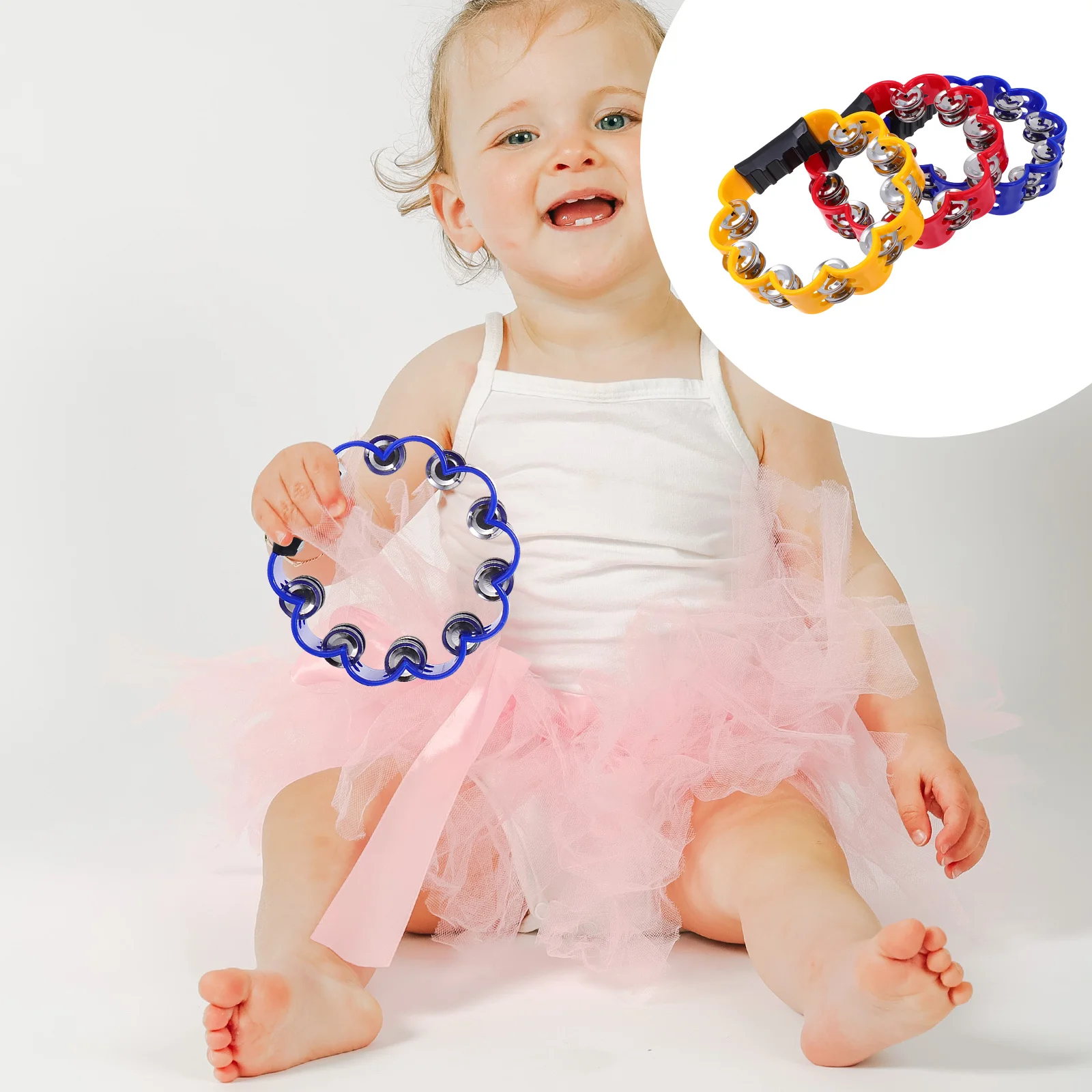 3 Pcs Hub Ring Hand Bell Handle Jingle Bells Playthings for Kids Musical Rhythm Tambourines Handbells Shaking