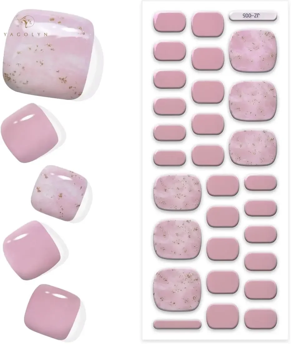 Toe Semi Cured Gel Nail Sticker UV LED Lamp Foot Patch Nail Art Full Cover Adhesive Foil Decals Manicure 28 Strips