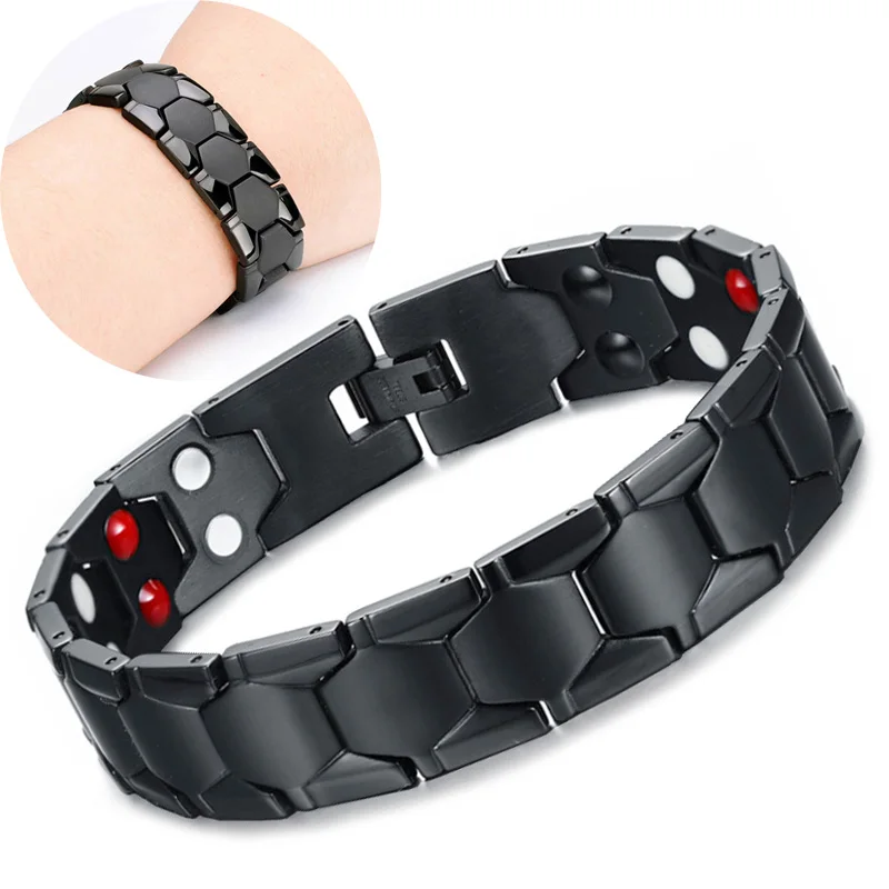 Health Magnetic Therapy Bracelet Men Black 316L Stainless Steel 4 Elements Bracelets & Bangles Jewelry Drop-Shipping