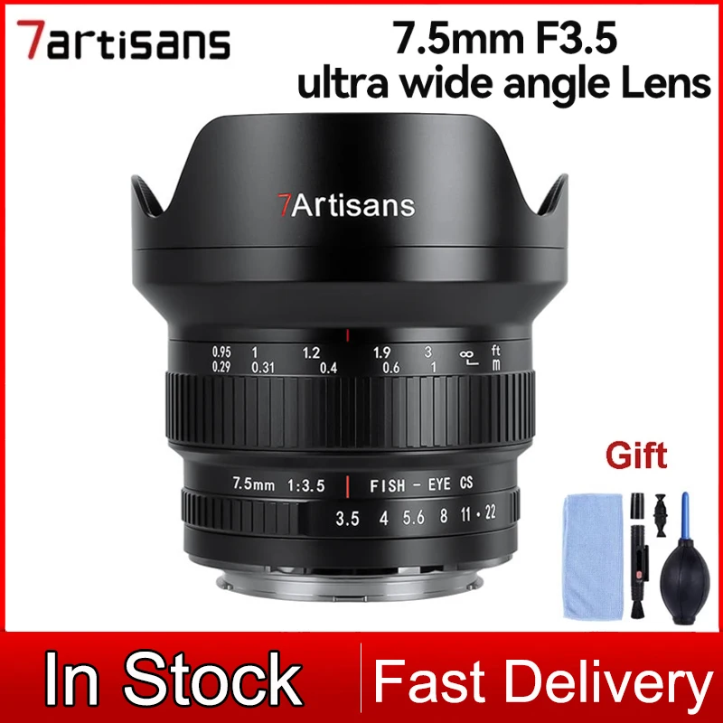 

7Artisans 7.5mm F3.5 APS-C 205° Ultra Wide angle Lens for Canon EF 80D 77D 60D Nikon F Mount D7500 D7200 Digital DSLR Cameras