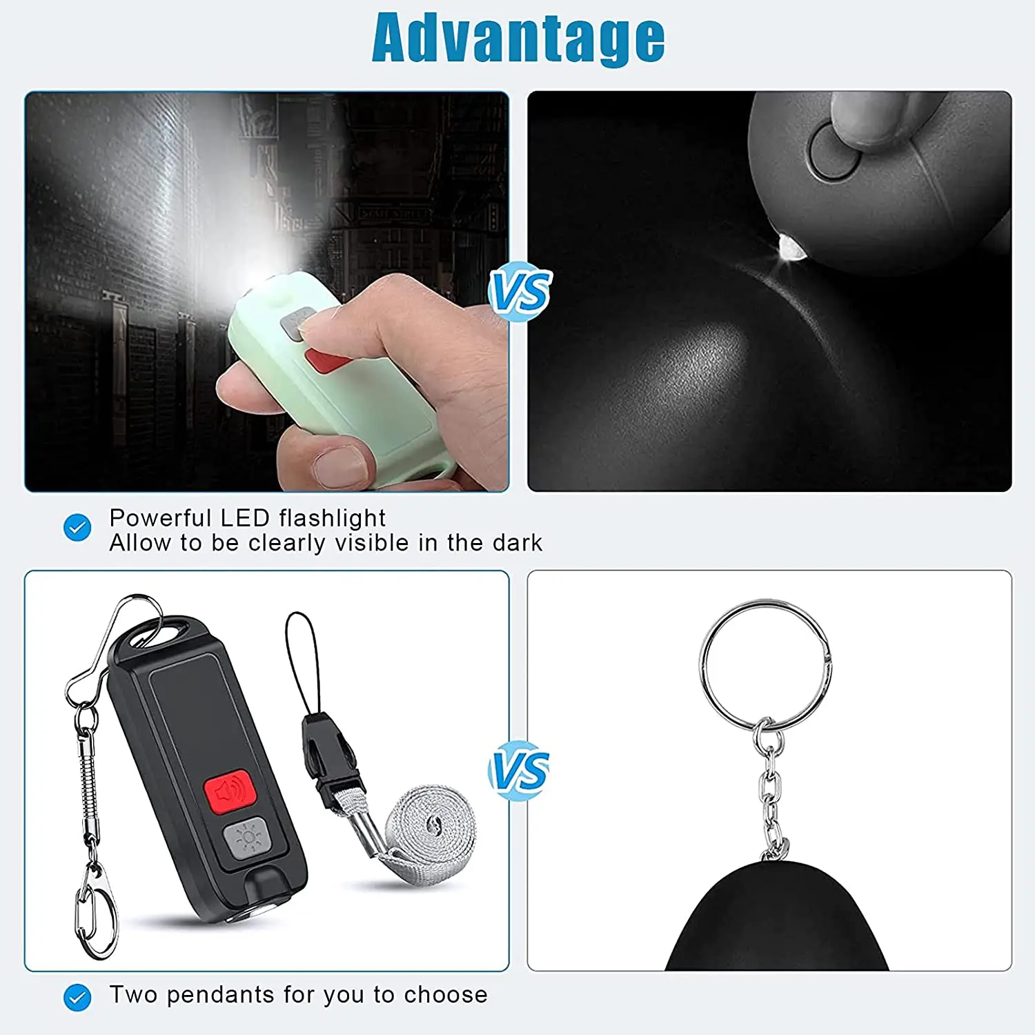Hot sale Safe Personal Alarm Rope Alarm Mini Self Defence Keychain 130DB Security Alarms with LED Flashlights for Women (Black)