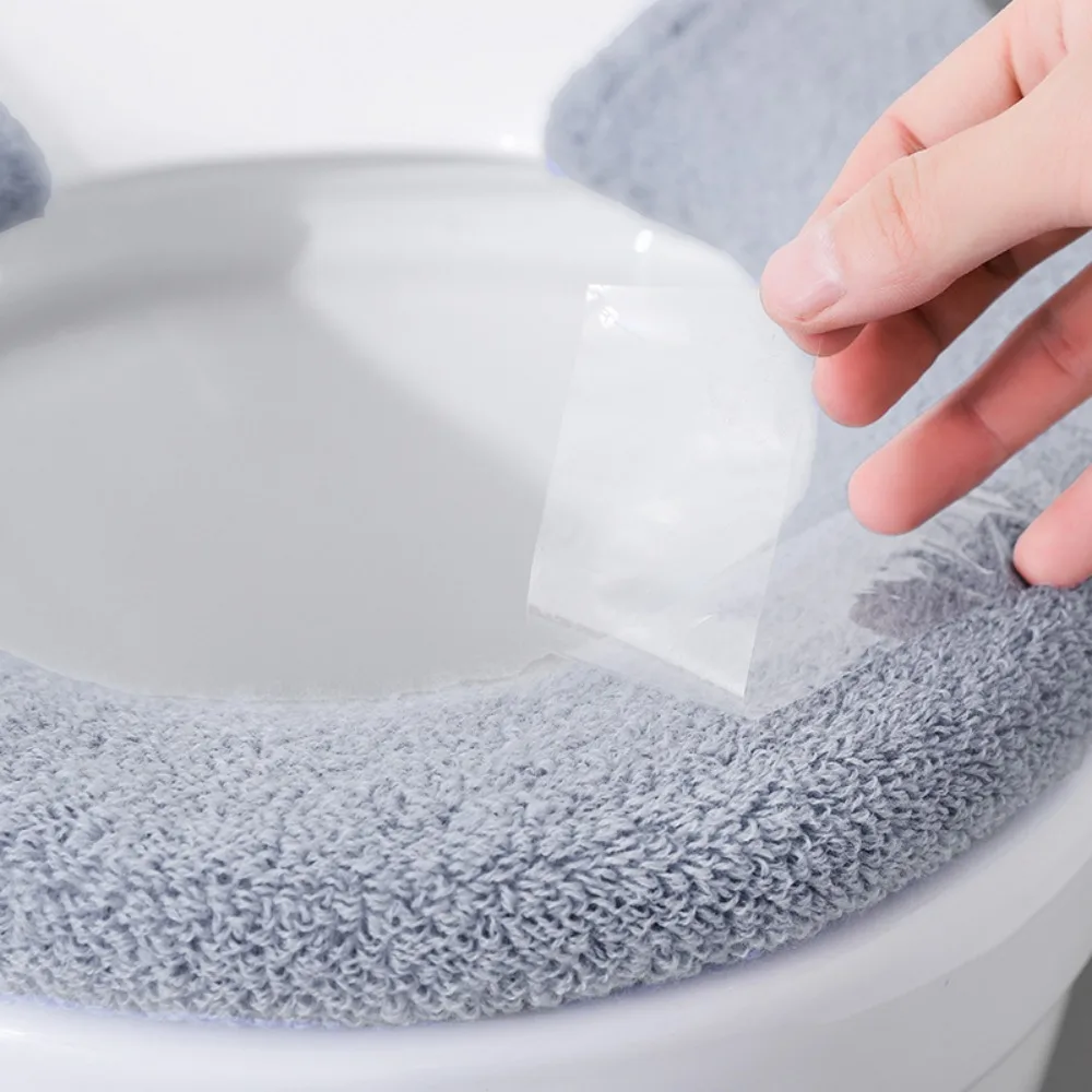 1 PCS Toilet Seat Cover Bathroom Soft Thicker Warmer with Snaps Fixed Stretchable Washable Fiber Cloth Toilet Seat Covers Pads 3