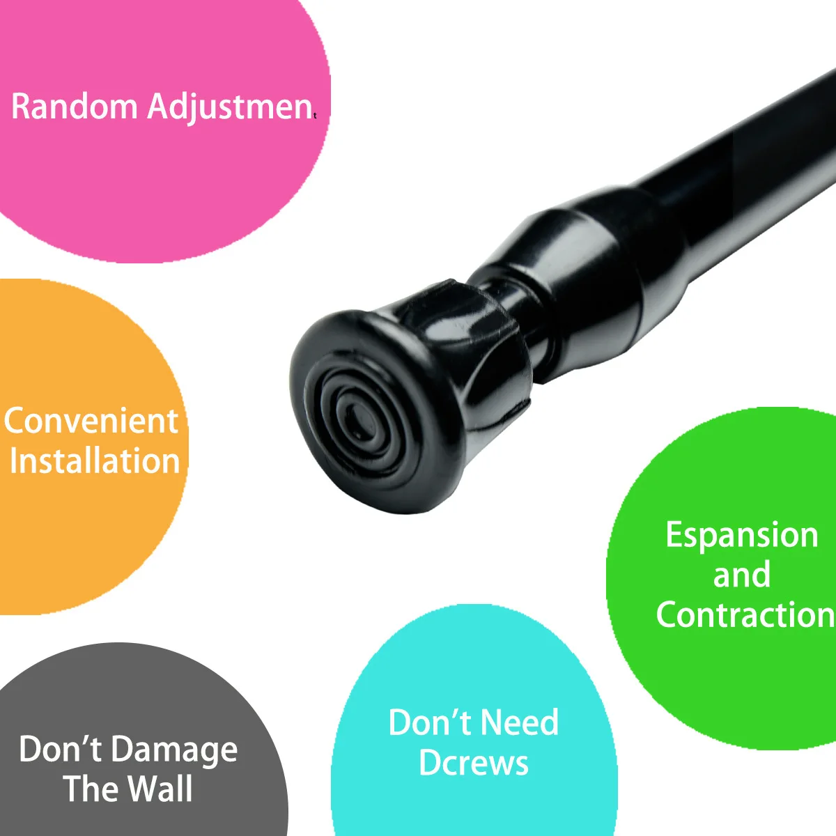 40-70cm Black Telescopic Curtain Pole Multi Purpose No-Drill for Balcony Bathroom