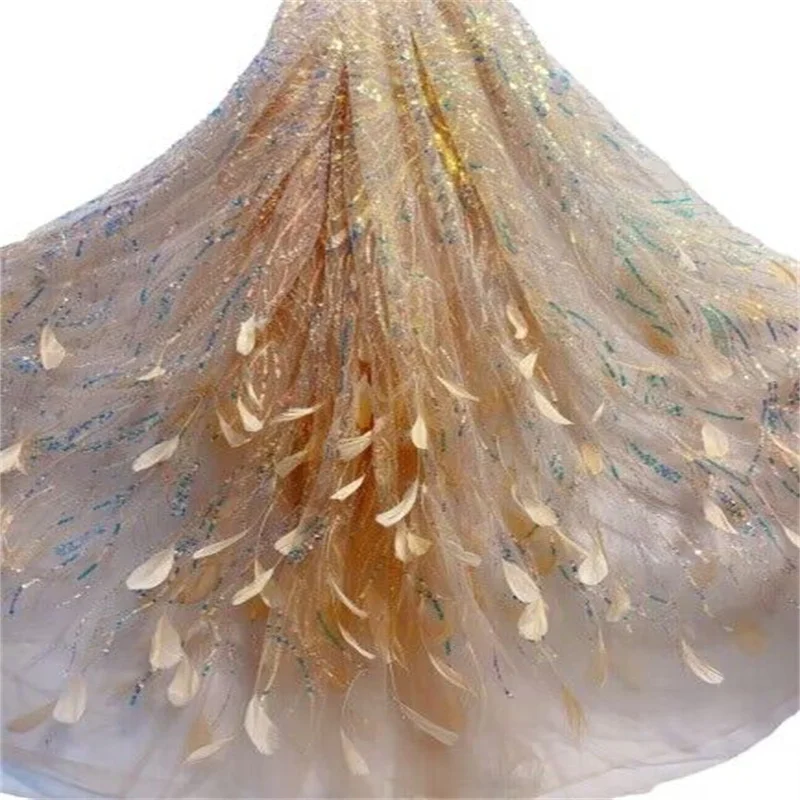 

Золотая тюлевая кружевная ткань, 3D цветы, блестки, кружевная ткань, свадебная ткань, роскошное качество, французское кружево из бисера для свадьбы