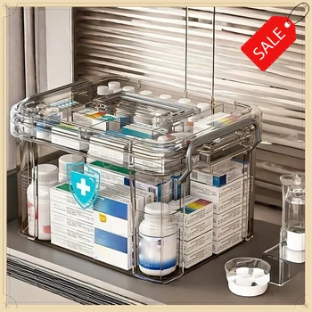 Transparent Plastic First Aid Box with Handle Household Emergency Medicine Storage Organizer Box 1