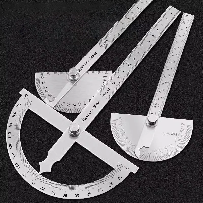 Stainless Steel Angle Ruler, Woodworking Manual Measuring Tool, 0-180 &deg; Metal Angle Measuring Instrument, Round Head Protractor