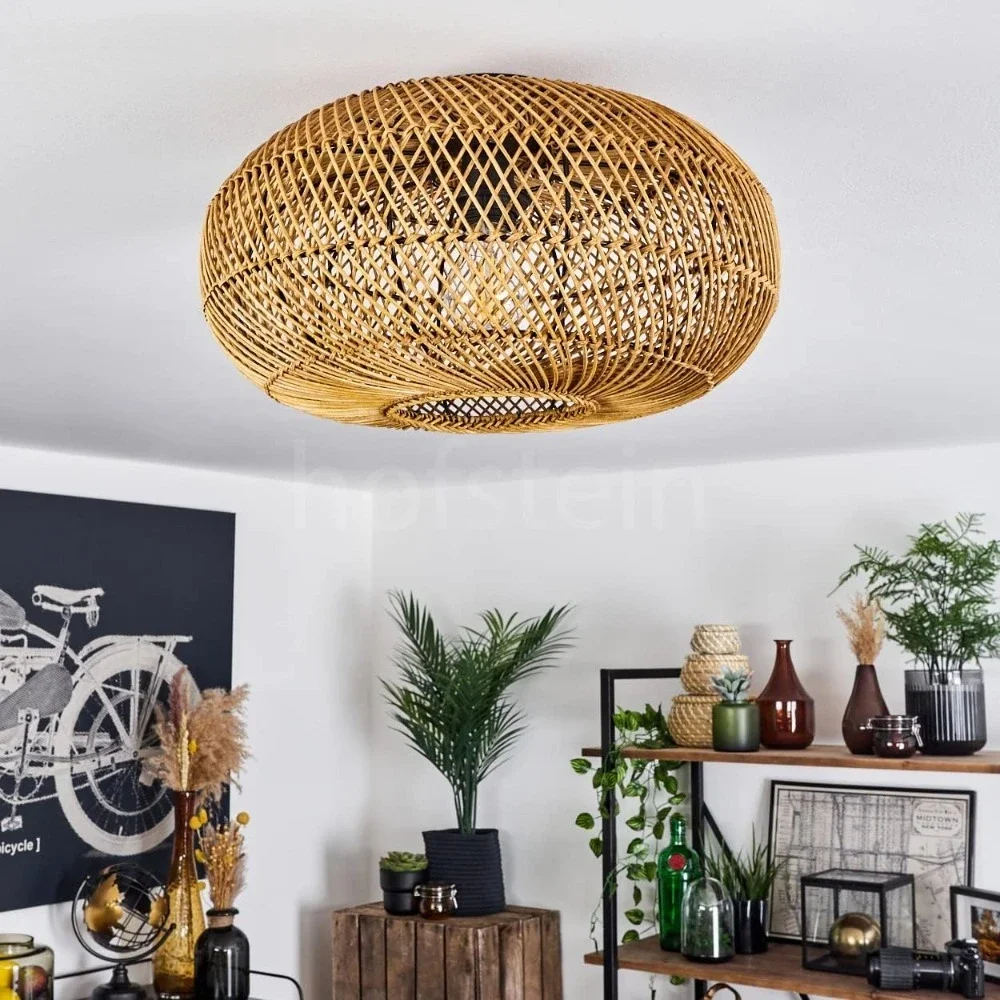 40CM Rattan Pendant Light Fixture Mini Hand-Woven Rattan Chandelier Boho Wicker Hanging Lamp for Dining Living Kitchen Island