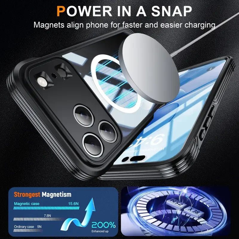 Enhanced Shockproof Magnetic Phone Case with 360° Protection and Wireless Charging Compatibility