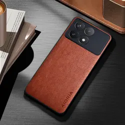 Elegant Durable Leather Case - Classic Solid Color Business Cover for POCO X4 Pro (Brown)