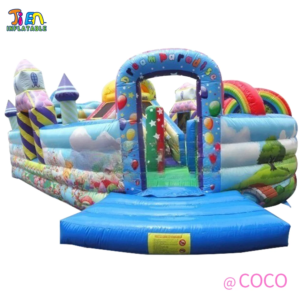 7.5x5.5m custom amusement park inflatable funcity, commercial rent inflatable bouncy house with slides 2