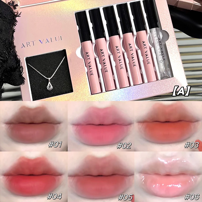Liquid Lipstick Set Mirror Lip Glaze Clear Lip Oil Plumper Matte Lip Gloss Lips Makeup Lipstick Necklace Valentine'S Day Gifts 2