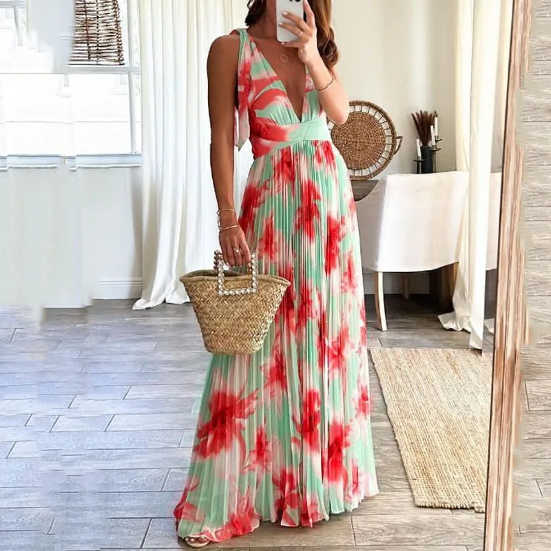 

Independent Station European and American Women's Long Dress 2023 Summer New Fashion Elegant Print Long Dress