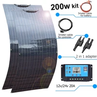 Kit de Démarrage Panneau Solaire 200W, 2 Modules Monocristallins 100W, Contrôleur de Charge 20A 12V pour VR, Bateaux, Remorques, Cabanes, Système Hors Réseau 1