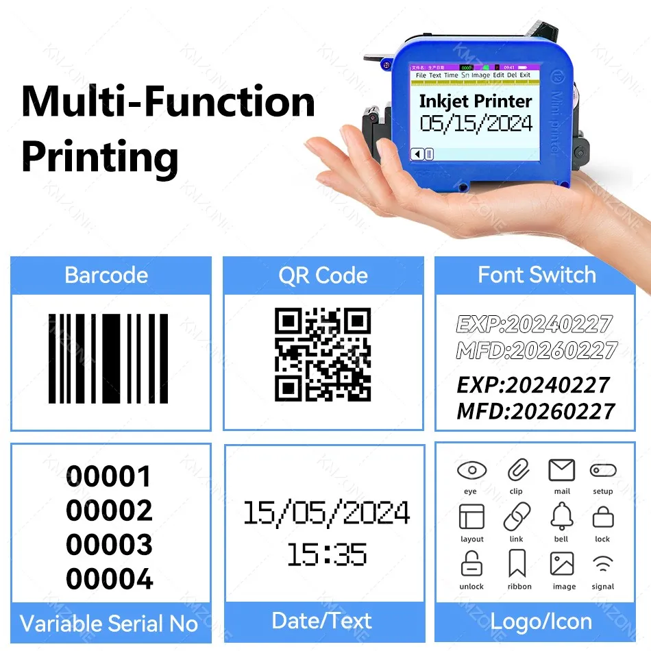 손잡이가 있는 휴대용 미니 프린터, QR 바코드, 날짜 로고, 만료일, 휴대용 잉크젯 프린터, 30 개 언어, 12.7mm