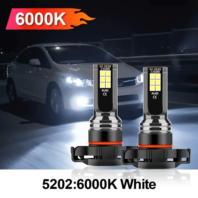 2개 5202/H16 LED 안개등 전구, 쉐보레 실버라도 1500 2500HD 2007-2015, 6000K 쿨 화이트에 적합
