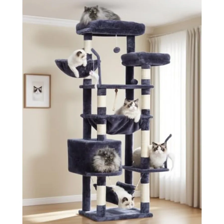 Cat Tree Cat Tower for Large Cats with 2 Big Platforms 2 Baskets Condo and Toys 63 Cat Scratching Posts for Indoor Cats Smoky G