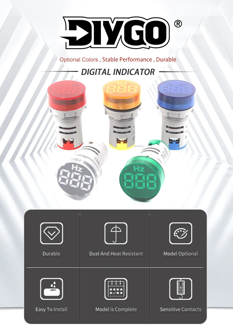 Description Picture 2 of itemDIY YOO 22mm Measuring Range Digital Display Electricity Hertz meter Frosted Round Signal Indicator Frequency Meters 0-99 Hz
