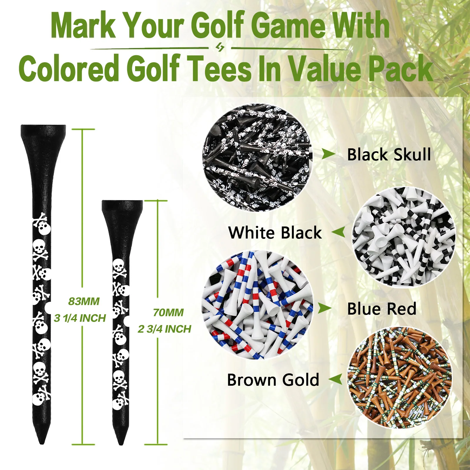 Golf Tees Wood 3 1/4 2 3/4 Inch Bamboo Tee Value 50 Pcs,Durable Colored Wooden Tee 70mm 83mm Used for Practice Mat Driving Range 5