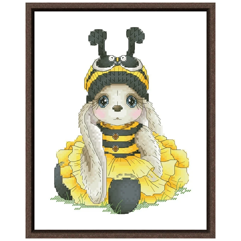 Whimsical Bunny and Poppies Cross Stitch Kit for Beginners - Cartoon Pattern with White Cotton Fabric and Thread