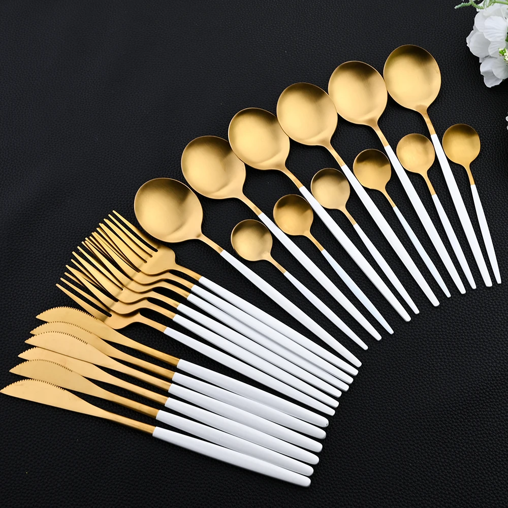 

Zoseil 24Pcs Dinnerware Set Steak Knife Forks Coffee Spoons Cutlery Set Stainless Steel Flatware Silverware Kitchen Tableware