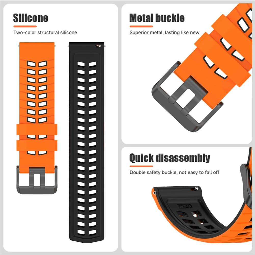 22mm Silicone Sports Watch Strap - Breathable and Durable Band