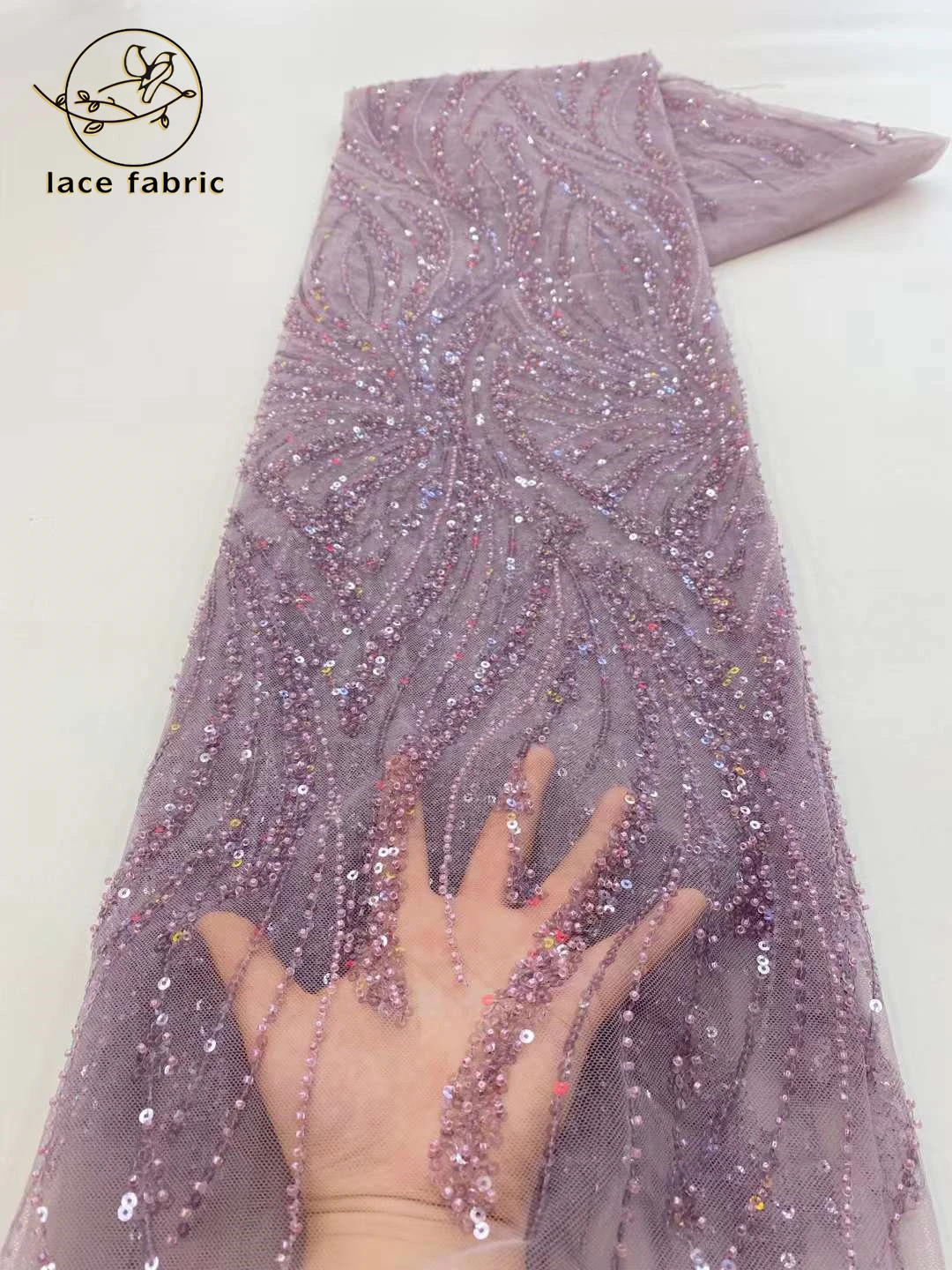 Latest Pink African Lace Fabric High Quality Sequins Groom Embroidery For Women Wedding Party Dress Mesh Fabric 5 Yards
