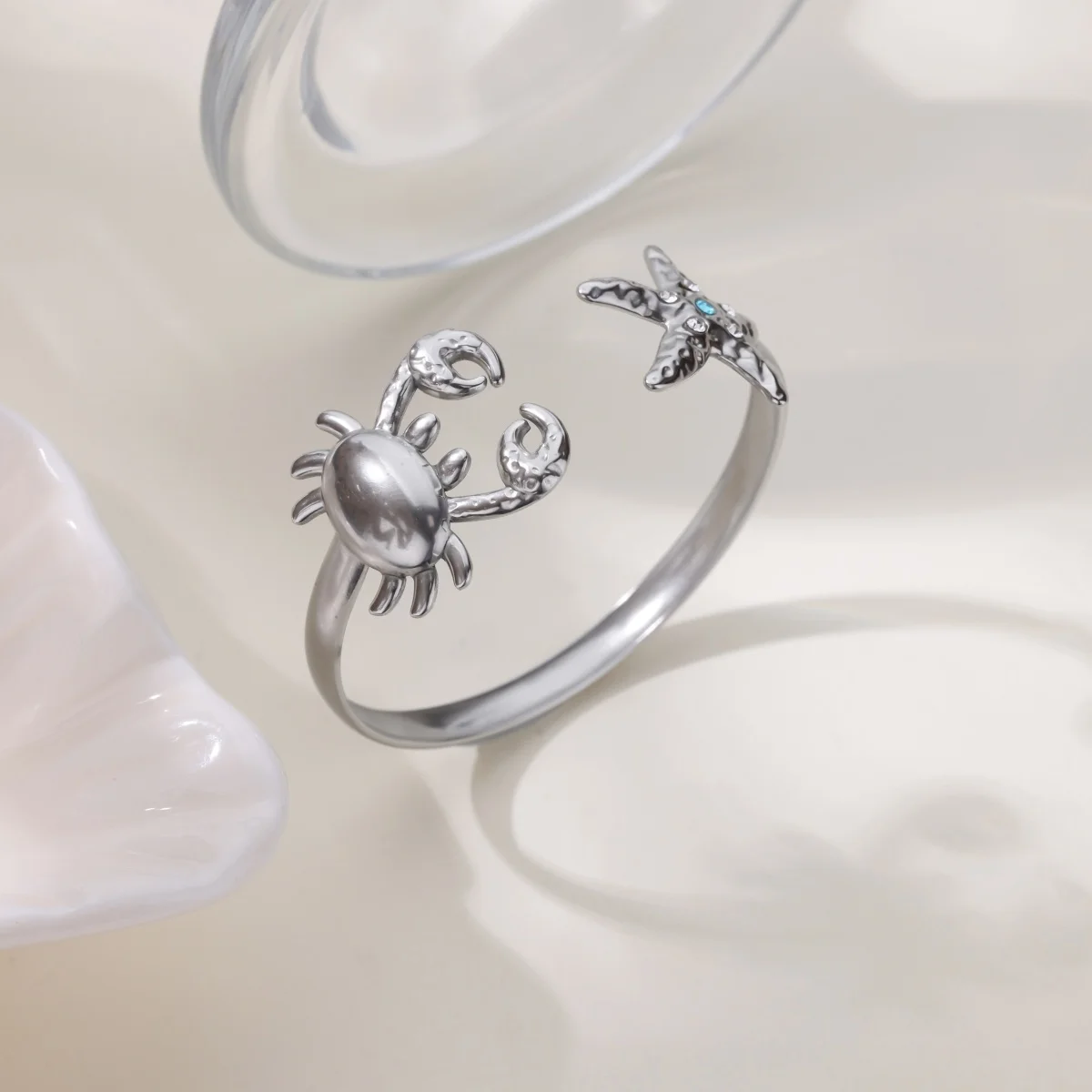 Cubic Zirconia Starfish Cuff Bracelets for Women