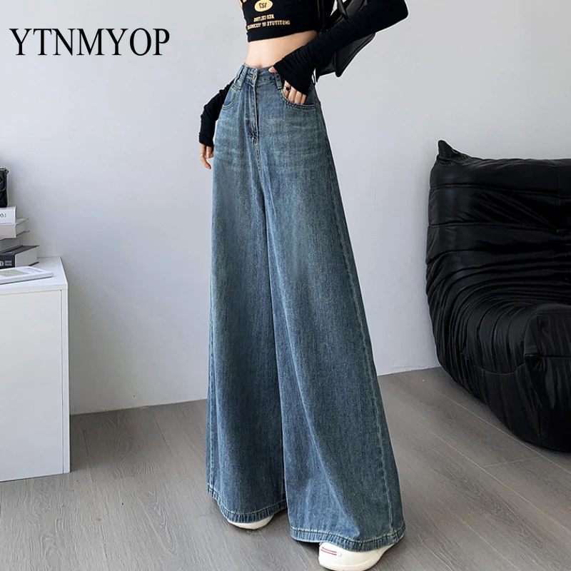 Denim Jeans For Women Spring And Autumn New Fashion Pants Retro Fashion Girls Wide Leg Trouser spring and autumn new printed knit suit women fashion two piece women s pants set pants women s sweater wide leg pants