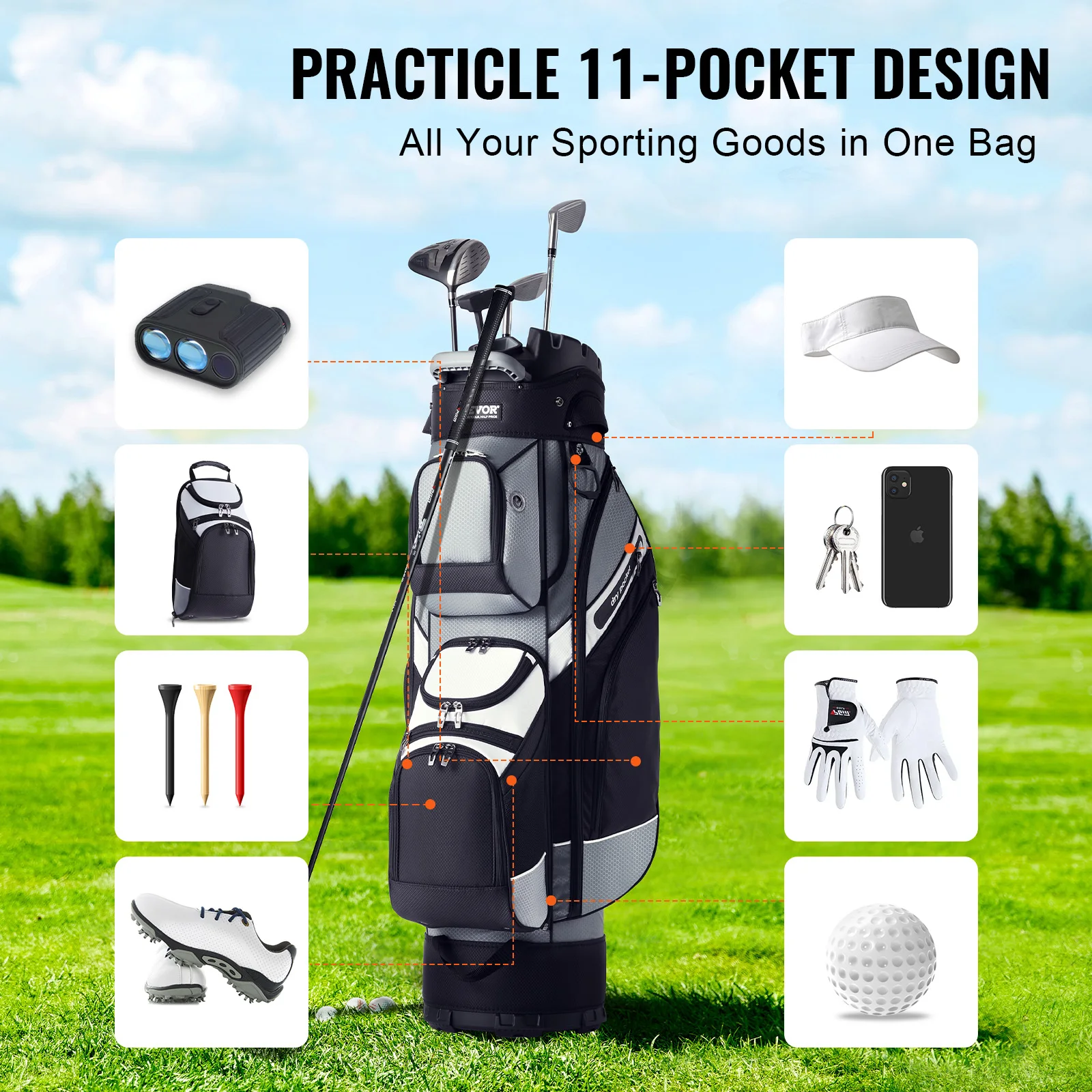 VEVOR Golf Cart Bag with 14 Way Organizer Divider Top 13 Pockets Cart Bag Durable Golf Bags with Handles & Dust Cover & Straps