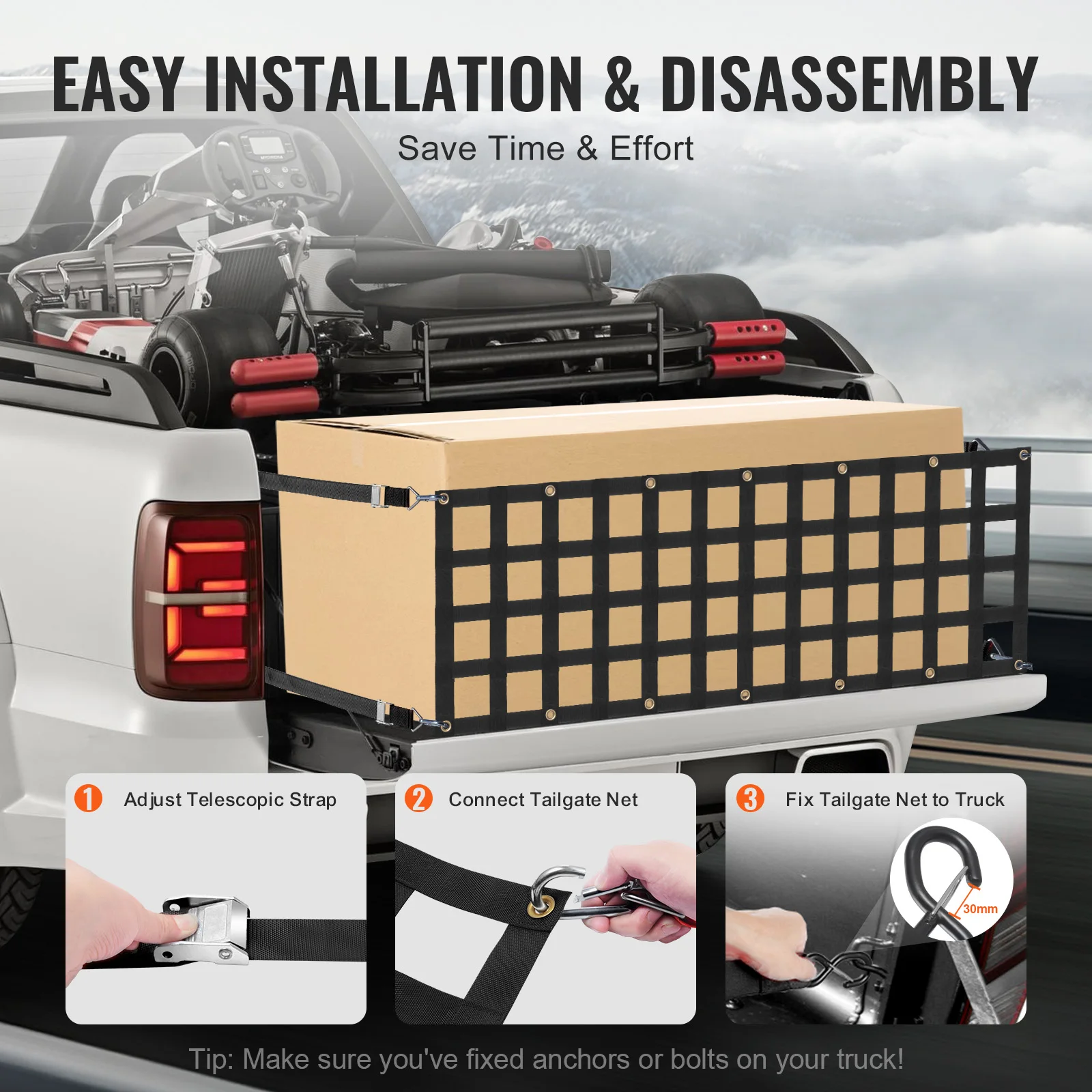 SucceBuy Car Tailgate Net Elastic Rear Cargo Trunk Storage Organizer with 4 Telescopic Straps Luggage Net for Trailer Jeep SUV