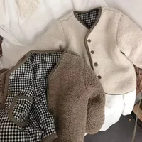 New Warm Jacket Children Two Sides Wear Plaid Plush Jacket Kids Jackets Winter Clothes for Girls 4