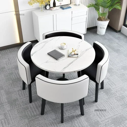 Conjunto de mesas de jantar redondas nórdicas, móveis para sala de jantar, cozinha, conjunto de mesa de jantar com 4 cadeiras, luz para casa, mesas centrais de luxo 33