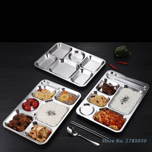 Stainless Steel Divided Tray 4 Compartment Stainless Steel Divided Plate  Dinner Plates For Kids Adults And Campers Dishwasher - AliExpress