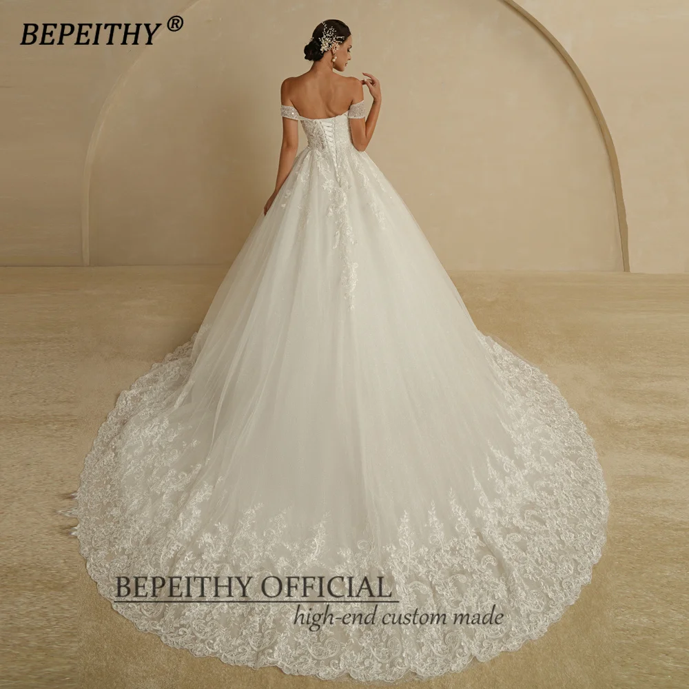 BEPEITHY Customized Princess Sweetheart Wedding Dress For Women Ivory Glitter Sleeveless 2025 Vintage Bride Bridal Ball Gown 2