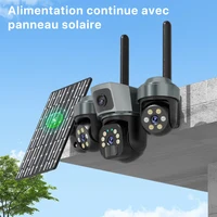 Caméra de surveillance solaire Wonsdar V380 4G à trois objectifs, caméras sans fil à batterie, vision nocturne, charge solaire, moniteur vidéo de sécurité extérieur 3