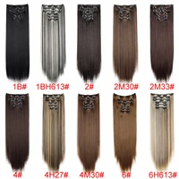 Extensions capillaires synthétiques 24 pouces, 16 Clips, coiffure longue et lisse, postiche Blonde noire, faux cheveux résistants à la chaleur, usage quotidien 3