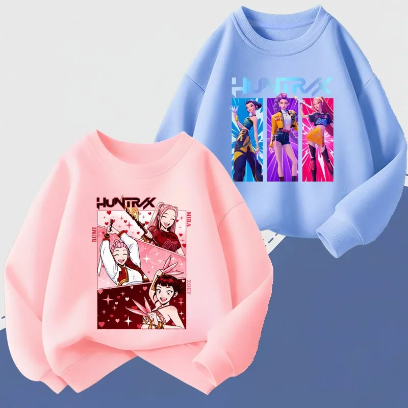 Nouveauté Printemps – Pulls à manches longues pour filles, style K-POP, imprimés de dessins animés, sweats décontractés pour enfants, sweats à capuche à col rond pour adolescentes et jeunes filles