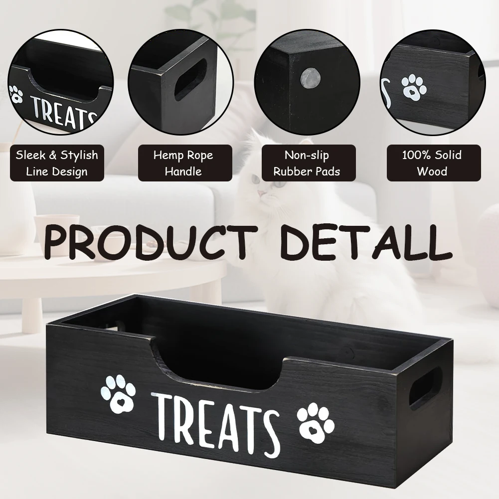 Wooden Pet Snack Storage Box with 3 Plastic Airtight Treat Jar Dog Cat Treat Container Dog Treat Bin Holder Pet Supply Organizer