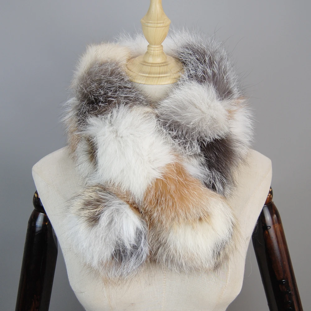 2025 Winter New Arrival Knitted Women Real Fox Fur Scarf Fluffy Warm Winter Natural Fur Scarves Female Fashion Short Neck Warmer 5