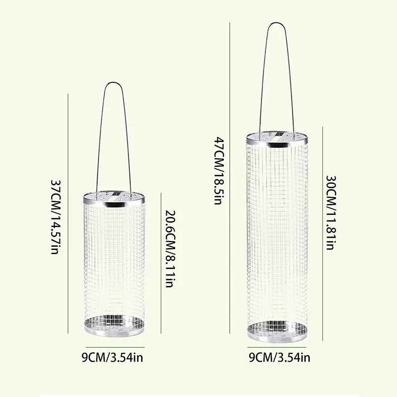 Stainless Steel Barbecue Cages Grill Basket Camping Cookware Outdoor Portable Round BBQ Campfire Grid Rolling Grill Basket