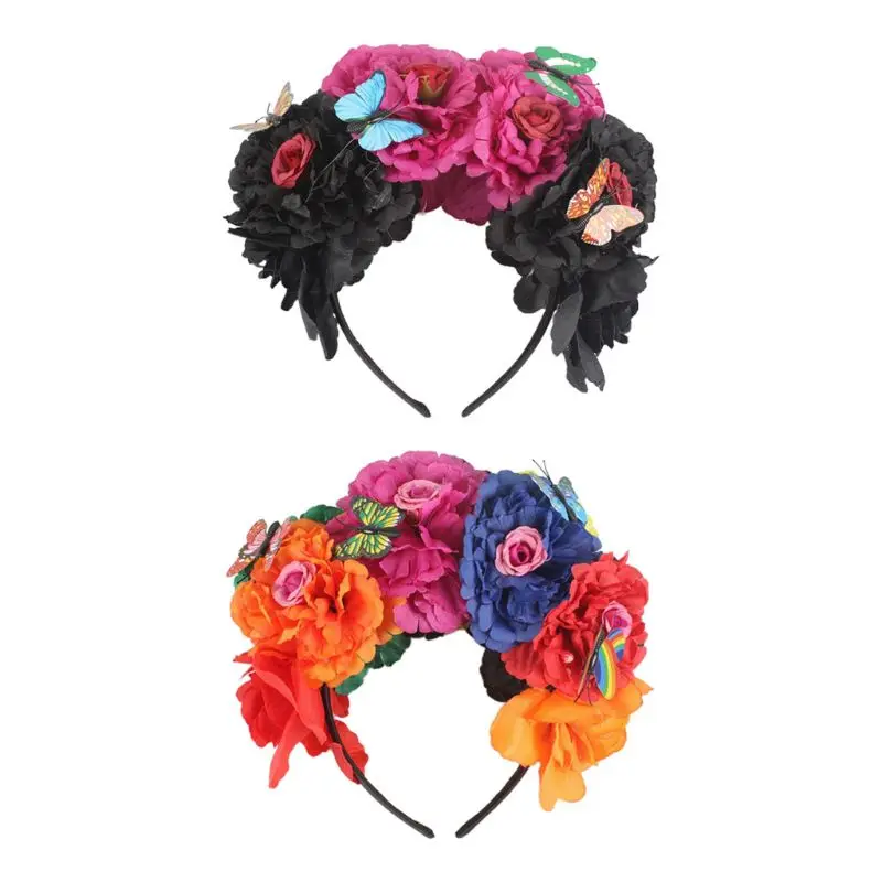 

Halloween Simulation Colorful Peony Flower Headband Fairy for Butterfly Mexican Wreath Cosplay Party Costume Day of The