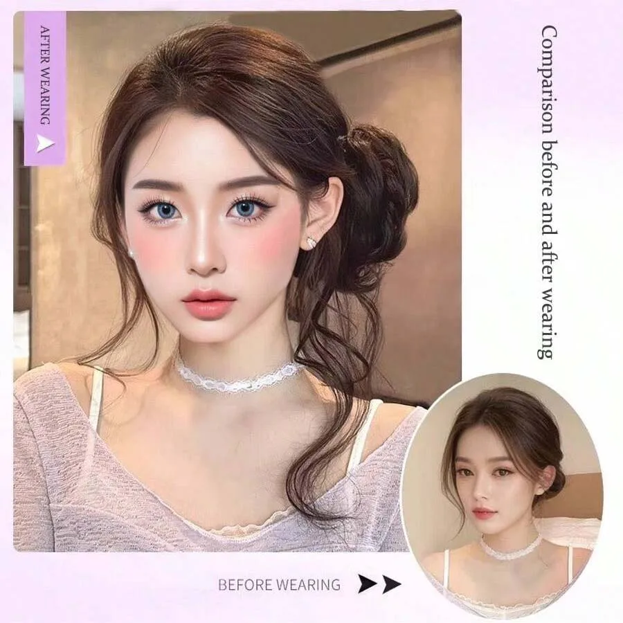 합성 드래곤 비어드 볼 시뇽 헤어밴드 자연스러운 풍성한 인조모 로우 타이 골드 플레이트 헤어 플라워 버드 하이 스컬