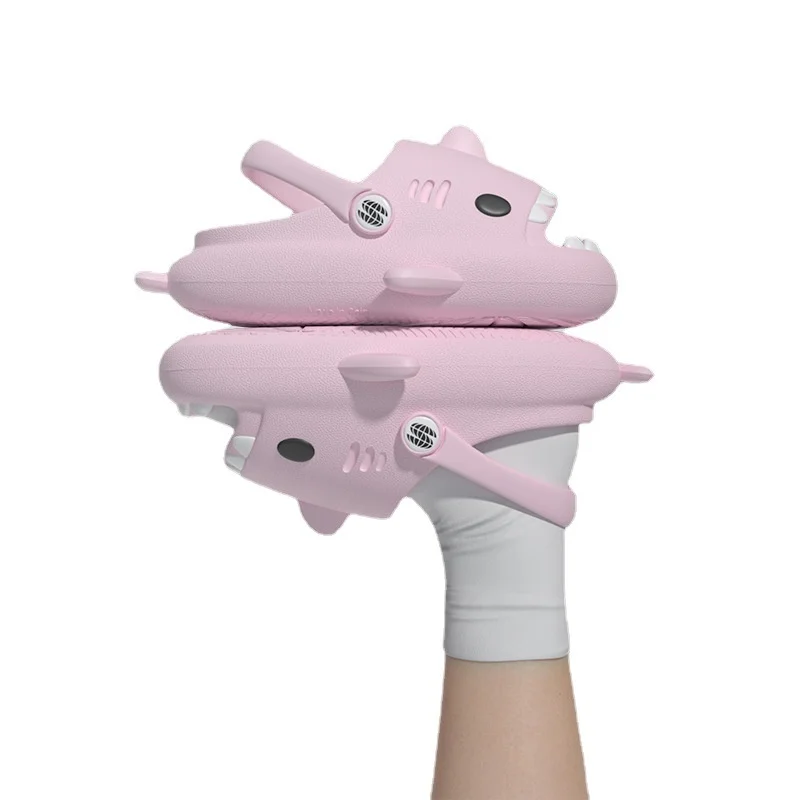 Cartoon Straps Shark Hole Garden Shoes 4cm Thick Soles Anti Slip Men's Slippers Office Shark Sandals Women Flip Flops 5