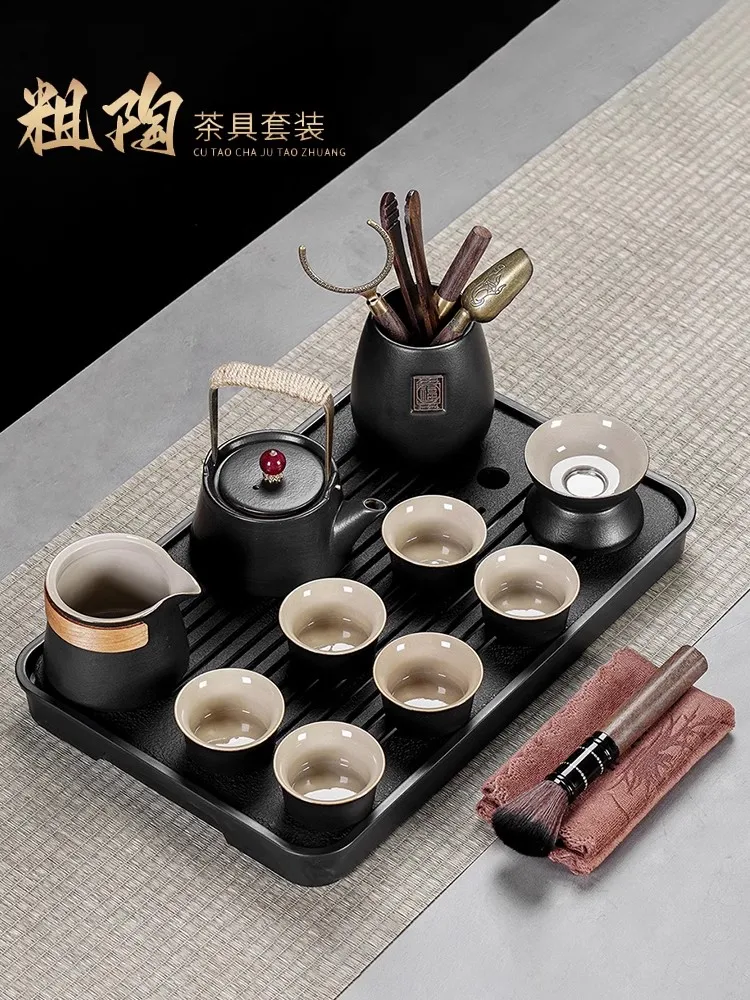 Ceramic Purple Clay Tea Set Kung Fu Pot Infuser Solid Wood Tea Tray Teapot Teacups Drinkware Chinese Gaiwan High-grade