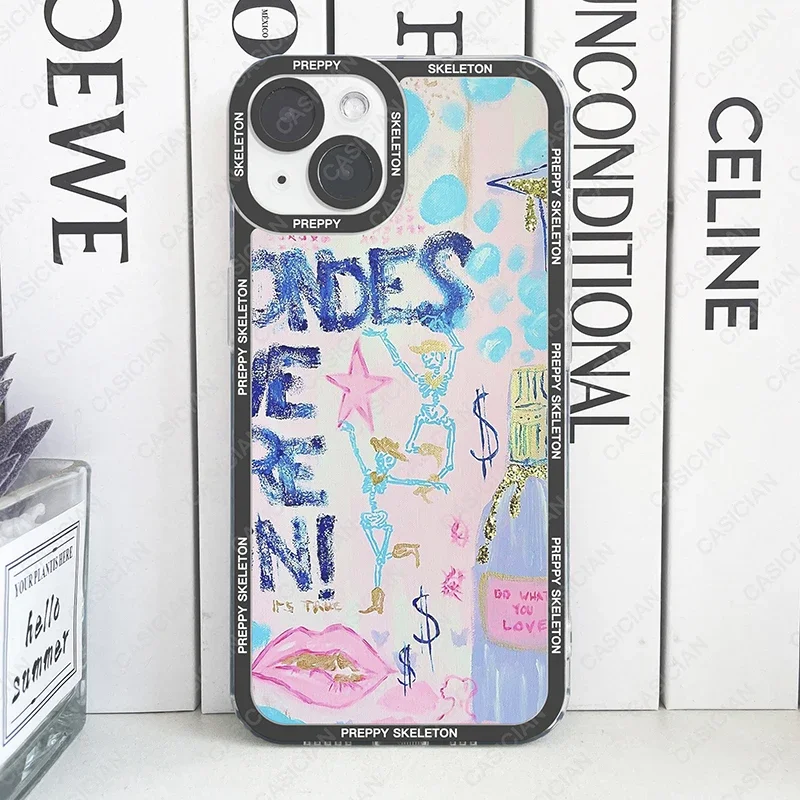 thumbnail image 1 of Funda para iPhone 16 15 Pro Max 14 Plus 13 Mini 12 11 7 8 Xr SE Preppy Skeleton Blondes Have More Fun Make It Art Phone Cover, 1 of 4