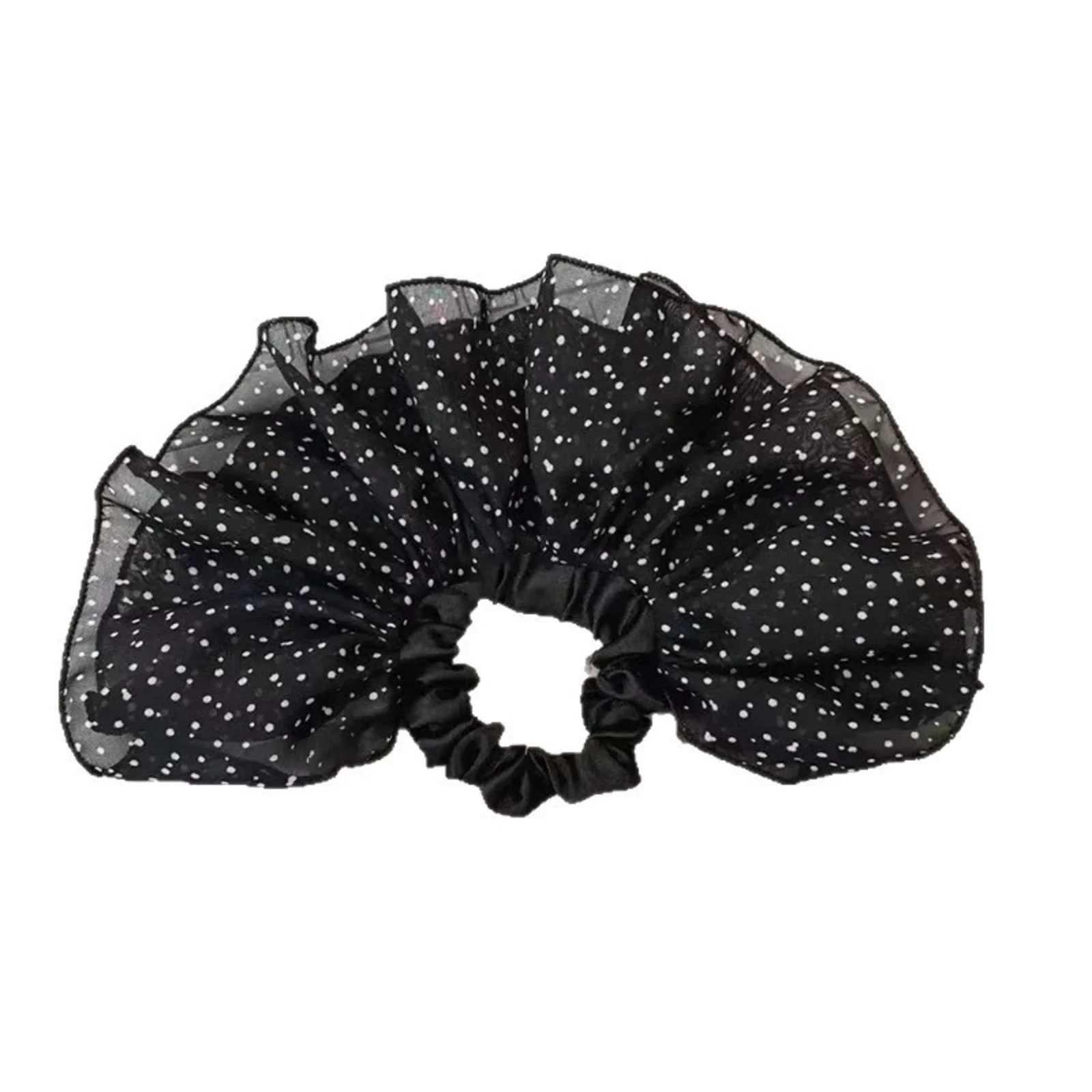 1PC Chiffon Polka Dot Hair Scrunchies, Fluffy Ruffle Hair Ties for Women, Cute Elastic Hair Bands, Fashion Hair Accessories