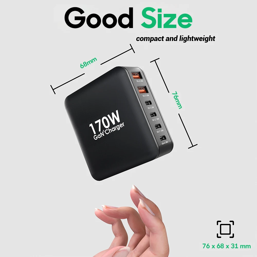 Ubigbuy 170W USB C Fast Charger, GaN 6 in 1 PD 100W PPS45W Charging Station for MacBook Pro Laptop iPhone 14 13 Galaxy S23/22/21