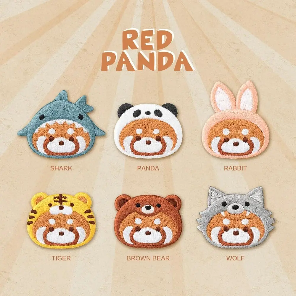 1Pc Ricamo Spilla Panda Rosso Spilla Animale Panda Squalo Tigre Spilla