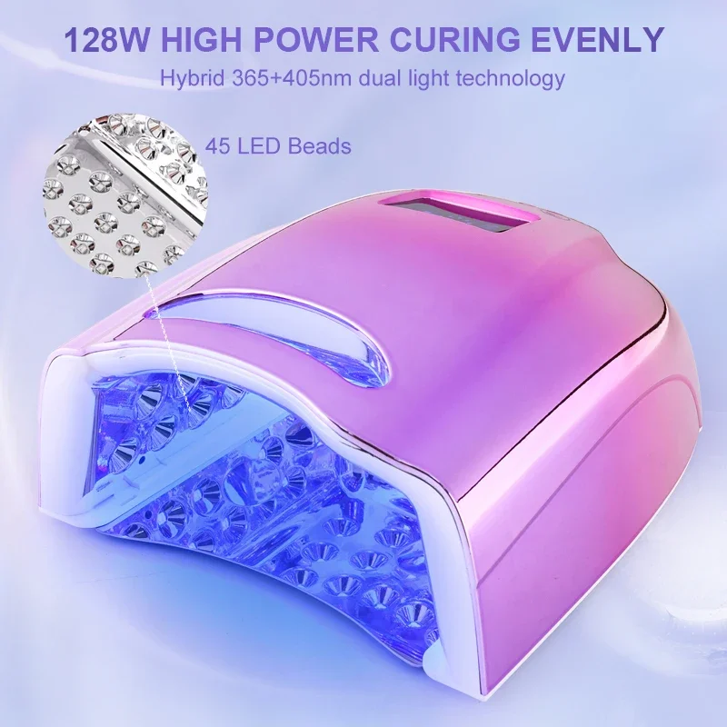 128W Cordless UV Nail Lamp 45 LEDs Professional Nail Dryer Fast Dry Wireless for Curing All Gel Nail Polish Manicure Polish 3