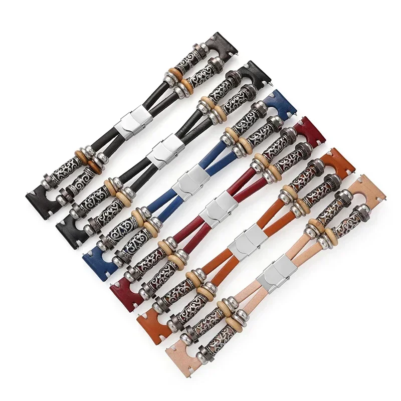 22mm Retro Leather Watch Band - Classic Style Replacement Strap